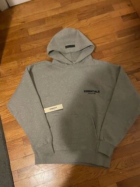 ESSENTIALS Heather Grey Pullover Hoodie with Chest Logo